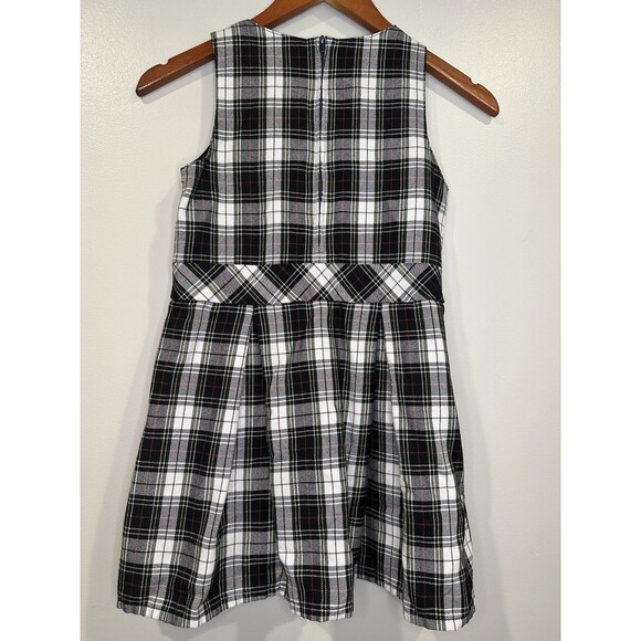 Lands' End Girls Blue Green Plaid Sleeveless Dress Pleated Button Size 7 Holiday - Picture 6 of 8